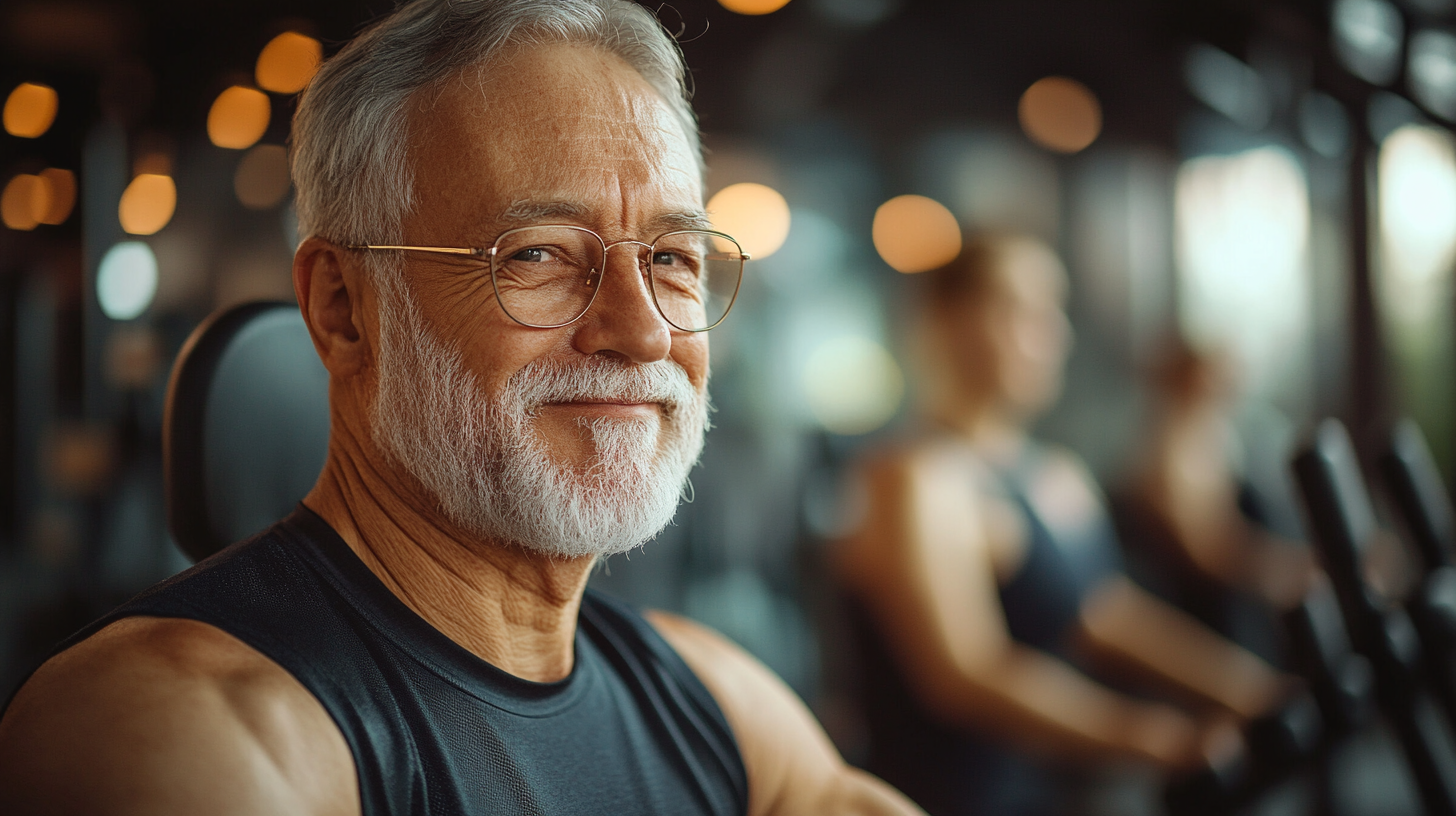 Група активних людей старшого віку на заняттях фітнесом